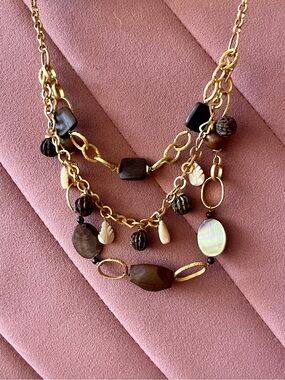 Gold-Tone Multi-Strand Brown Bead Necklace